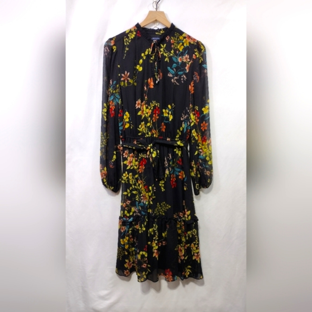 Tommy Hilfiger Floral Dress Women's 12 Multicolor Artsy Cottagecore Peasant